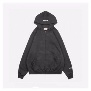 double thread ESSENTIALS simple back pressed adhesive logo hoodie zipper hoodie